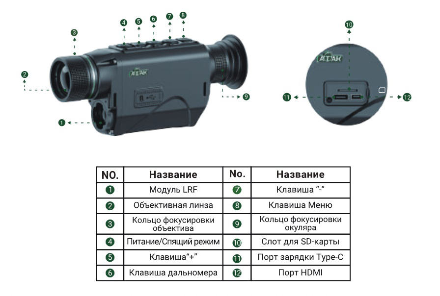 тепловизионный монокуляр ATAK HT16-35LRF