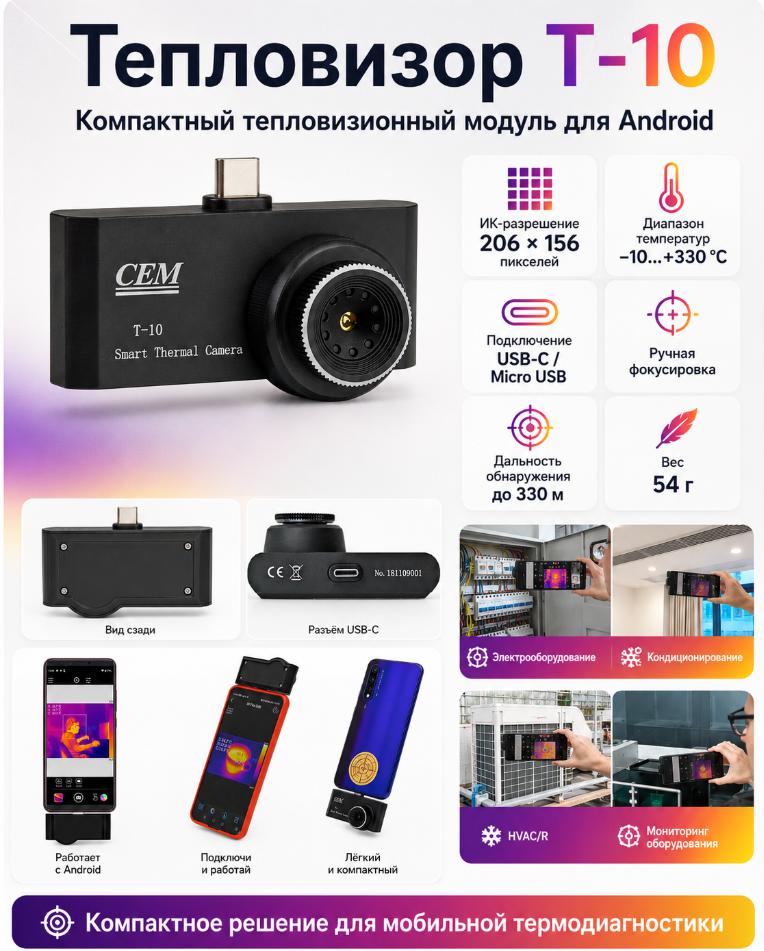 компактный тепловизор модель CEM T-10