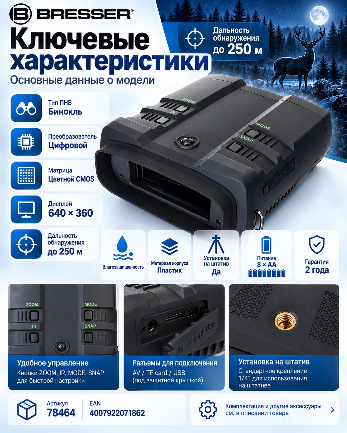 преимущества Bresser NightSpyDIGI Pro FHD 3,6x
